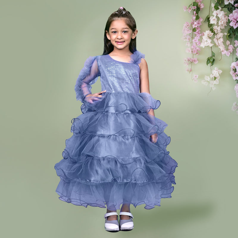 Havelock Blue Sequined Frill Detailed Full Length Dress