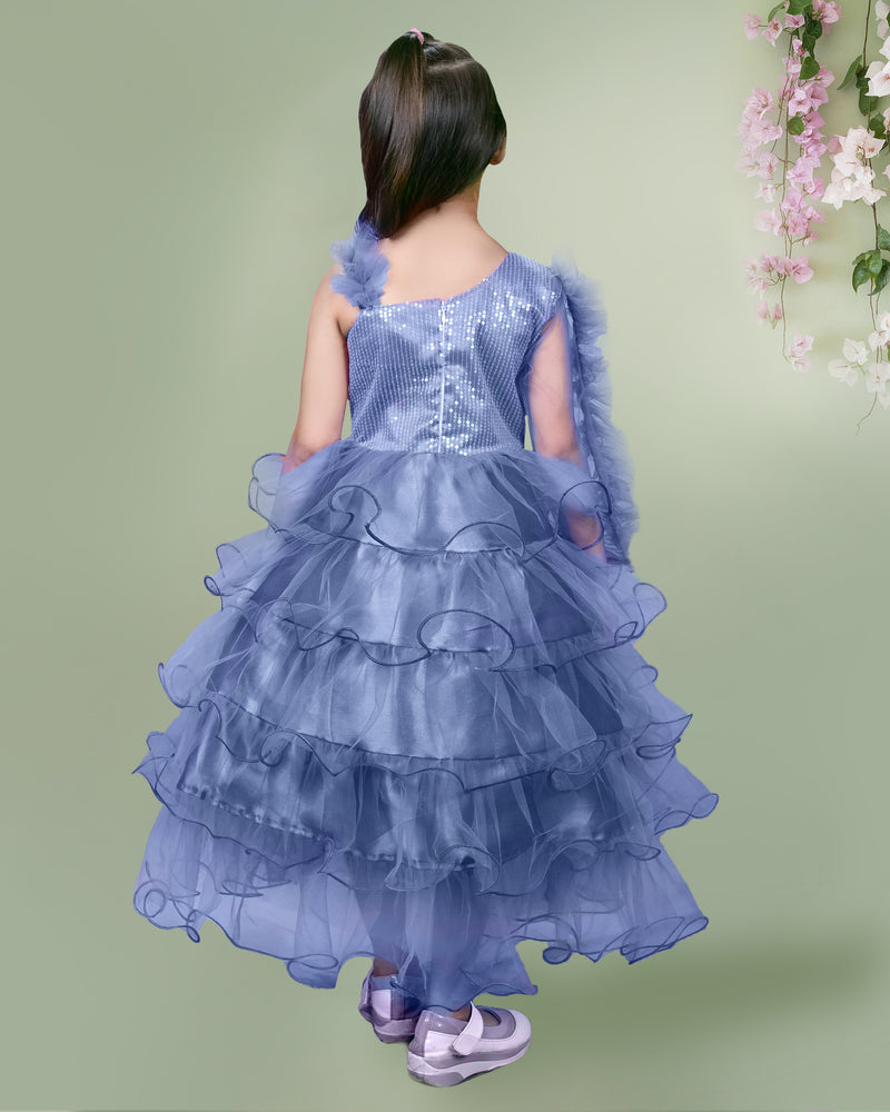 Havelock Blue Sequined Frill Detailed Full Length Dress