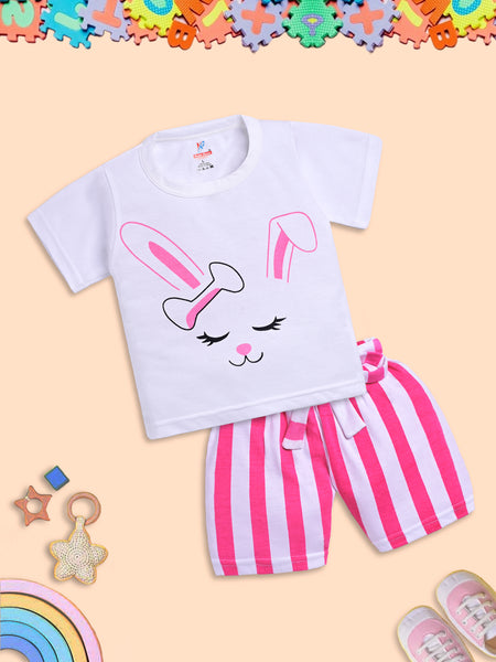 Adorable Bunny T-Shirt and Striped Shorts Set for Kids