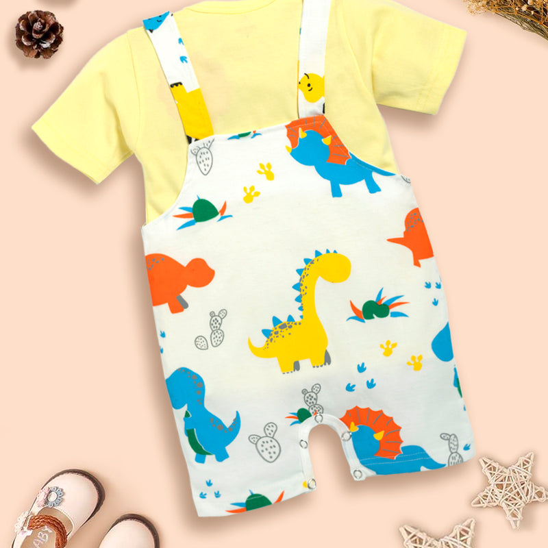 Infant Conversational Printed Pure Cotton Dungaree With T-Shirt Kinder Choice