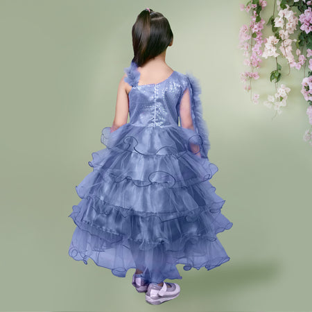 Havelock Blue Sequined Frill Detailed Full Length Dress