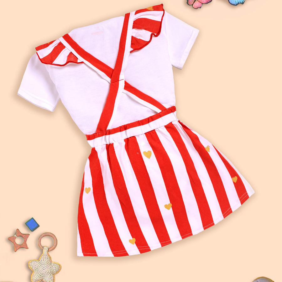Charming Red and White Striped Dress with Deer Design