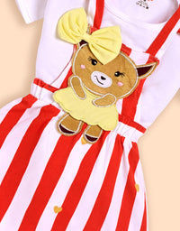 Charming Red and White Striped Dress with Deer Design
