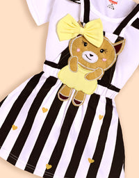 Charming White and Black Striped Dress with Deer Design
