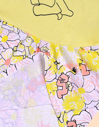 Charming Yellow Frock with Teddy Bear and Floral Design
