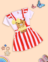Charming Red and White Striped Dress with Deer Design
