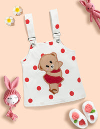 Baby Girl 100% Cotton Ruffle Trim Short-sleeve Romper and Bear Graphic Polka Dots Overall Dress Set Kinder Choice
