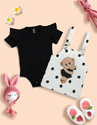 Baby Girl 100% Cotton Ruffle Trim Short-sleeve Romper and Bear Graphic Polka Dots Overall Dress Set  Kinder Choice
