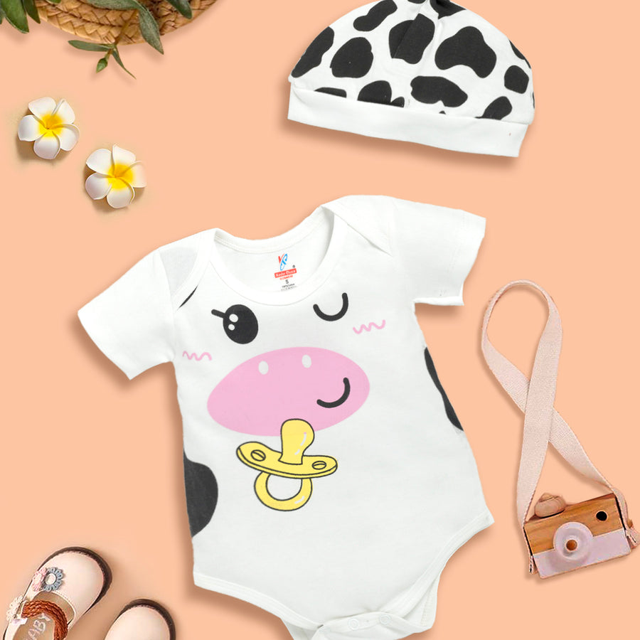 New To the Herd Cute Cow Baby Romper with cap Kinder Choice