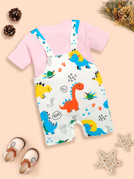 Infant  Conversational Printed Pure Cotton Dungaree With T-Shirt Kinder Choice