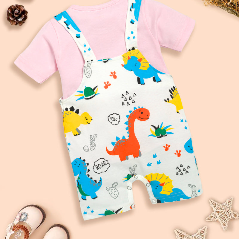 Infant  Conversational Printed Pure Cotton Dungaree With T-Shirt Kinder Choice