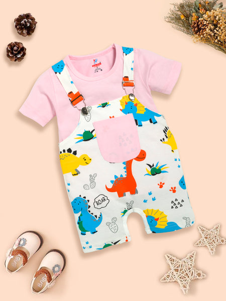 Infant  Conversational Printed Pure Cotton Dungaree With T-Shirt Kinder Choice