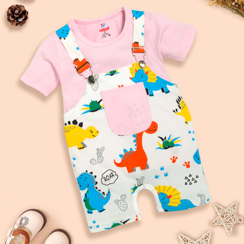 Infant  Conversational Printed Pure Cotton Dungaree With T-Shirt Kinder Choice