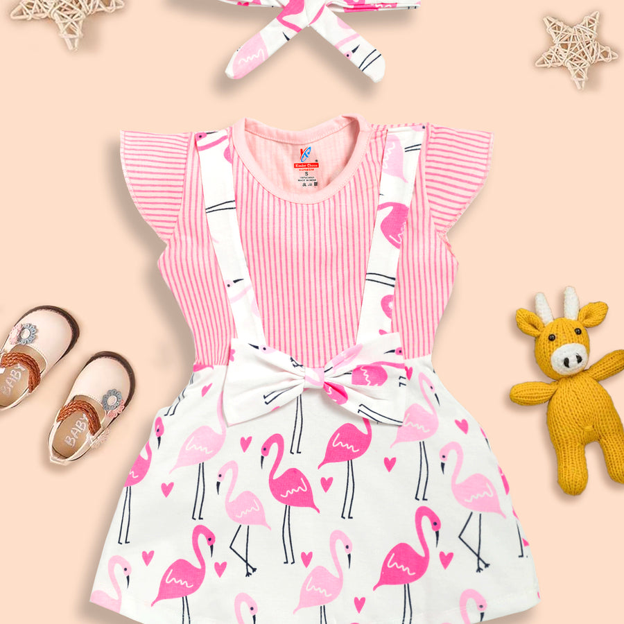 Girls cotton T-Shirt with Flamingo design Frock Kinder Choice