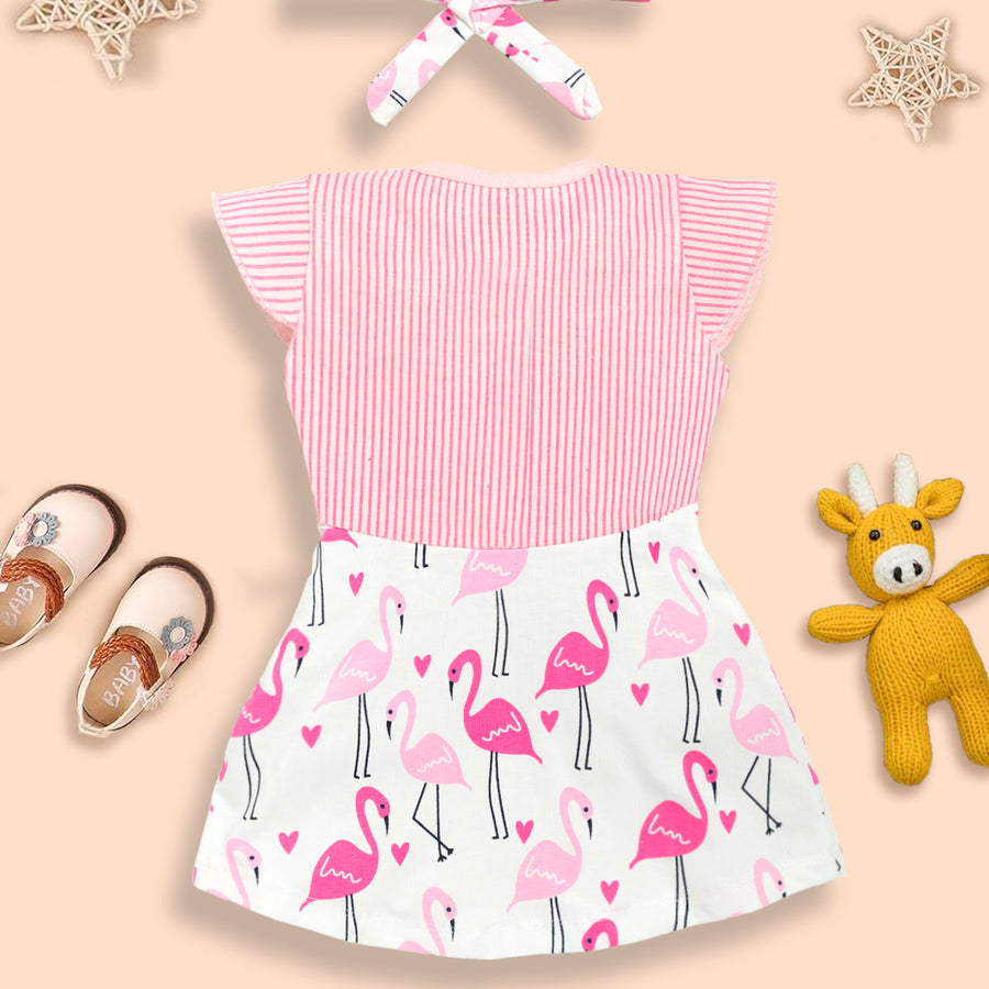 Girls cotton T-Shirt with Flamingo design Frock Kinder Choice