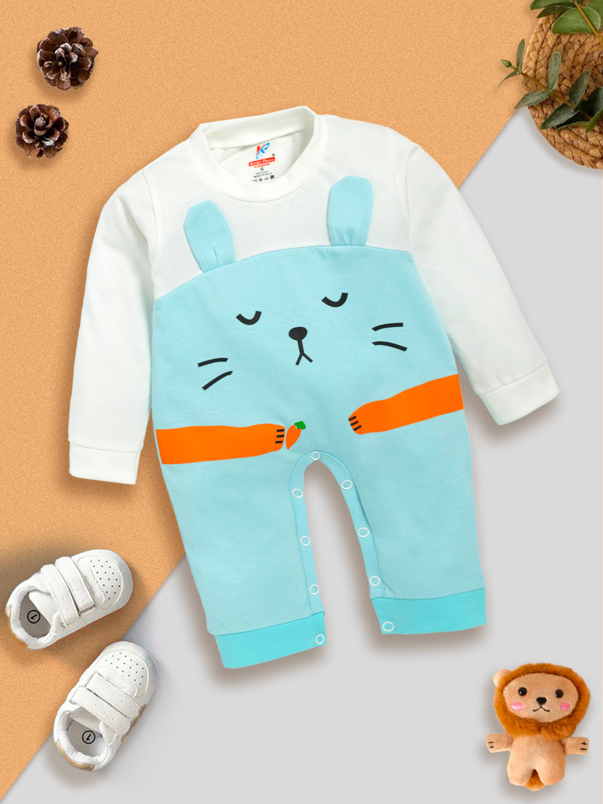 Unisex Peach Animal Print Full-Sleeve Romper Kinder Choice