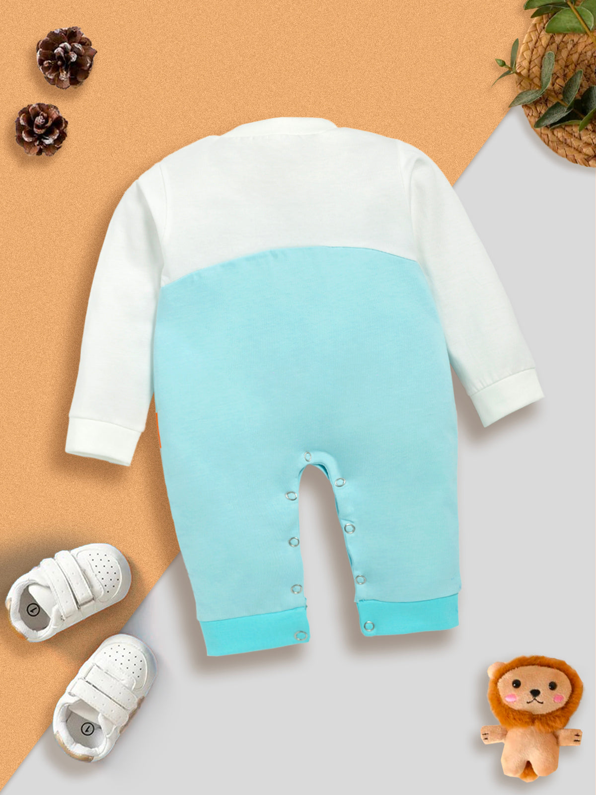 Unisex Peach Animal Print Full-Sleeve Romper Kinder Choice