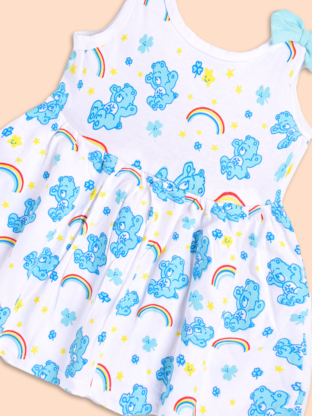 Rainbow Dreams: Blue Bear Print Dress for Kids