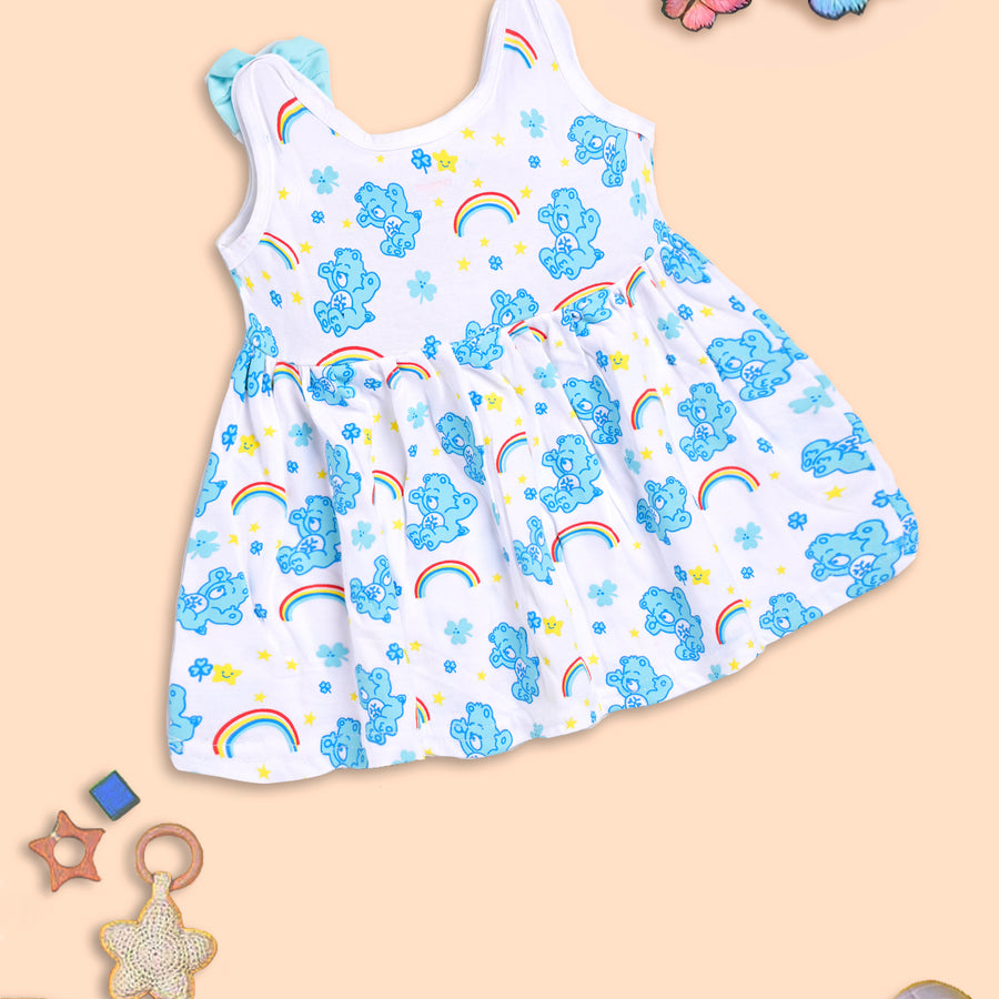 Rainbow Dreams: Blue Bear Print Dress for Kids