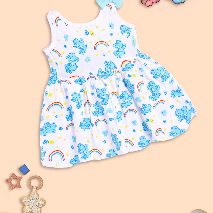 Rainbow Dreams: Blue Bear Print Dress for Kids