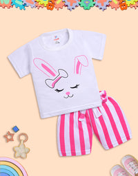 Adorable Bunny T-Shirt and Striped Shorts Set for Kids
