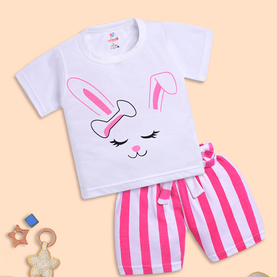 Adorable Bunny T-Shirt and Striped Shorts Set for Kids