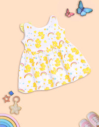 Rainbow Dreams: Yellow Bear Print Dress for Kids
