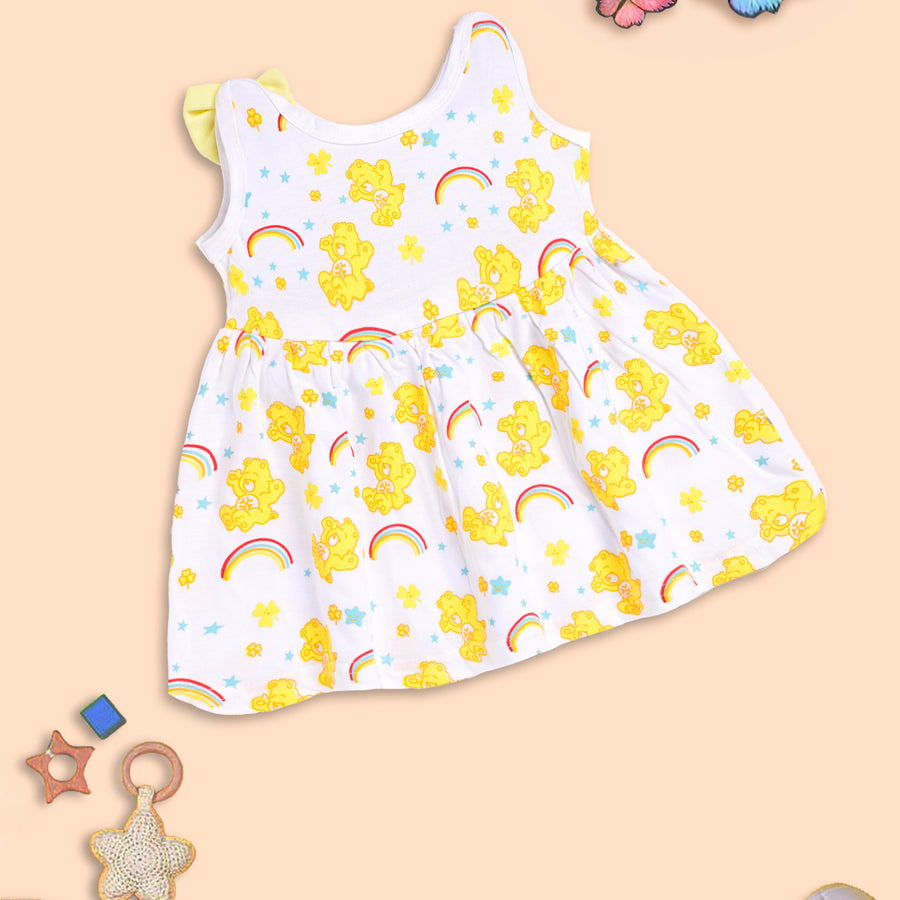 Rainbow Dreams: Yellow Bear Print Dress for Kids