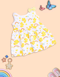 Rainbow Dreams: Yellow Bear Print Dress for Kids
