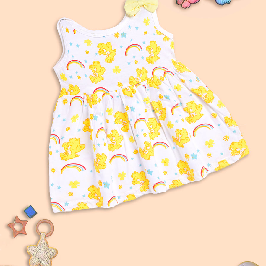 Rainbow Dreams: Yellow Bear Print Dress for Kids