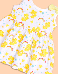 Rainbow Dreams: Yellow Bear Print Dress for Kids
