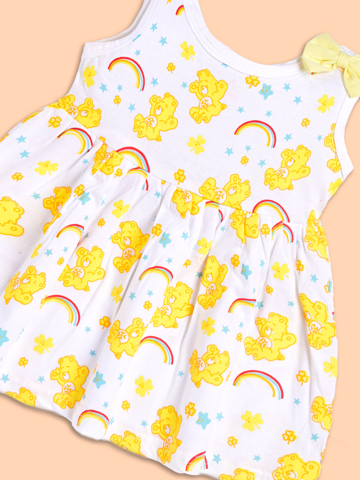Rainbow Dreams: Yellow Bear Print Dress for Kids