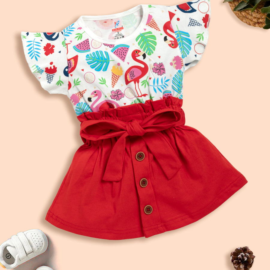 Kids Printed Fit & Flare Dress With T-Shirt Kinder Choice