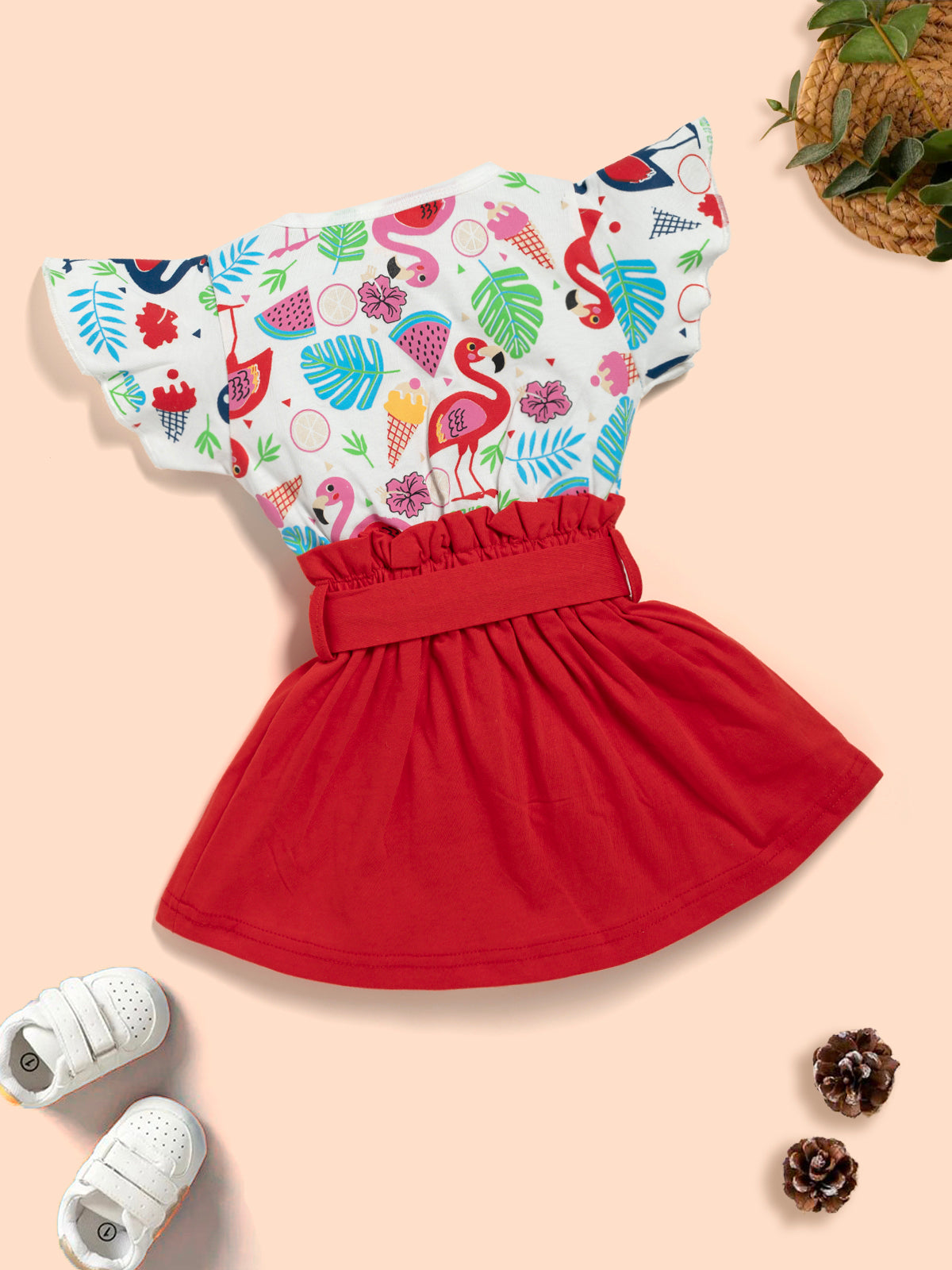 Kids Printed Fit & Flare Dress With T-Shirt Kinder Choice