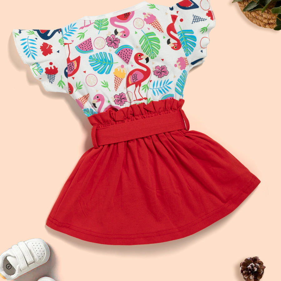 Kids Printed Fit & Flare Dress With T-Shirt Kinder Choice