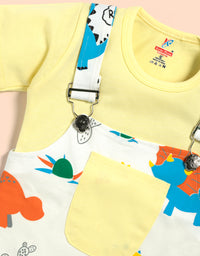 Infant  Conversational Printed Pure Cotton Dungaree With T-Shirt Kinder Choice

