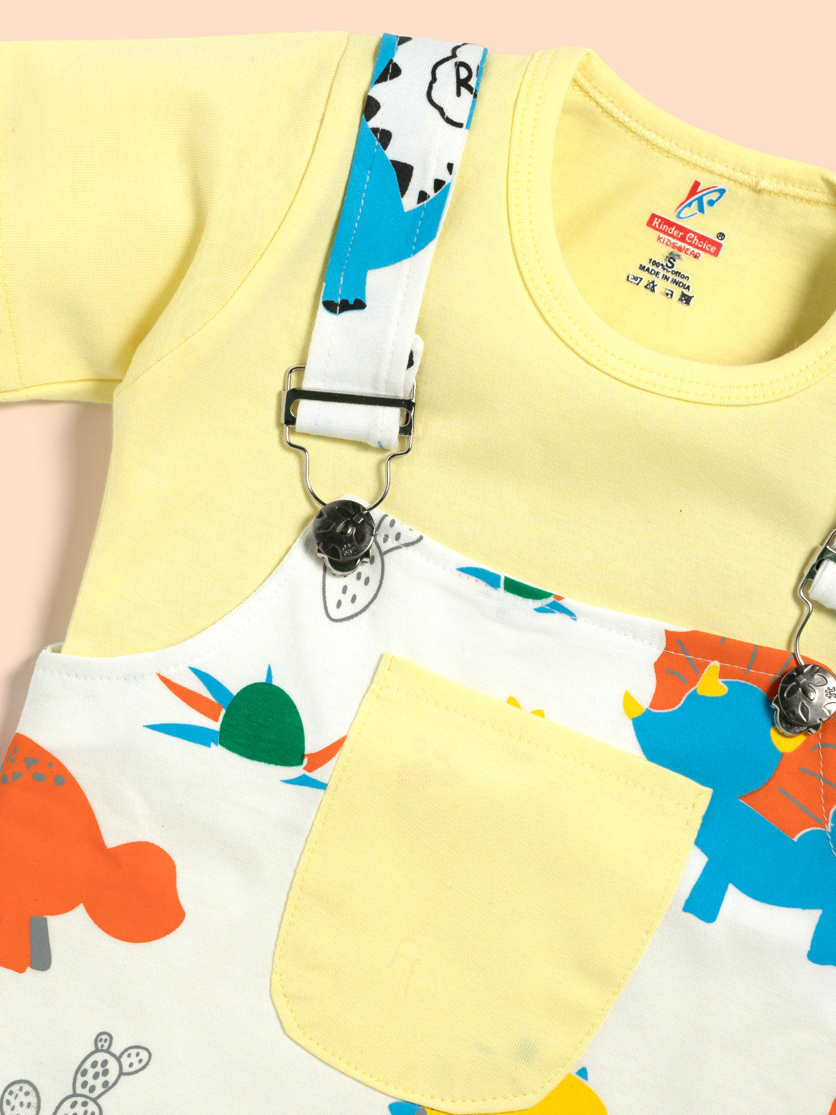 Infant  Conversational Printed Pure Cotton Dungaree With T-Shirt Kinder Choice