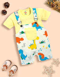 Infant  Conversational Printed Pure Cotton Dungaree With T-Shirt Kinder Choice
