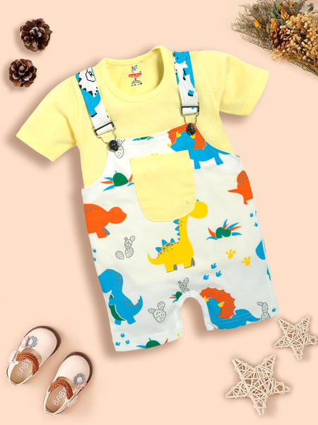 Infant  Conversational Printed Pure Cotton Dungaree With T-Shirt Kinder Choice