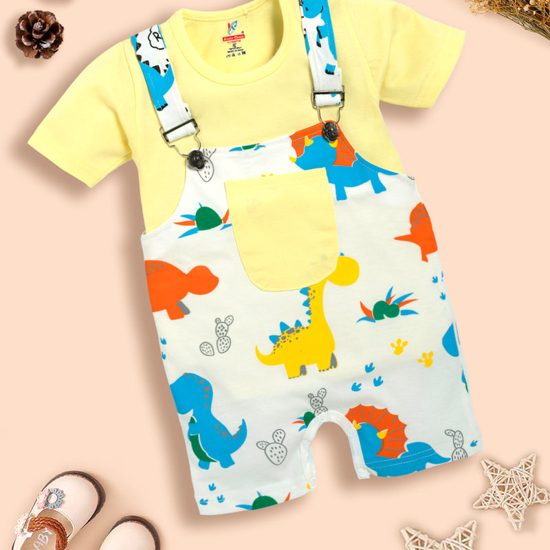 Infant  Conversational Printed Pure Cotton Dungaree With T-Shirt Kinder Choice