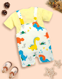 Infant  Conversational Printed Pure Cotton Dungaree With T-Shirt Kinder Choice
