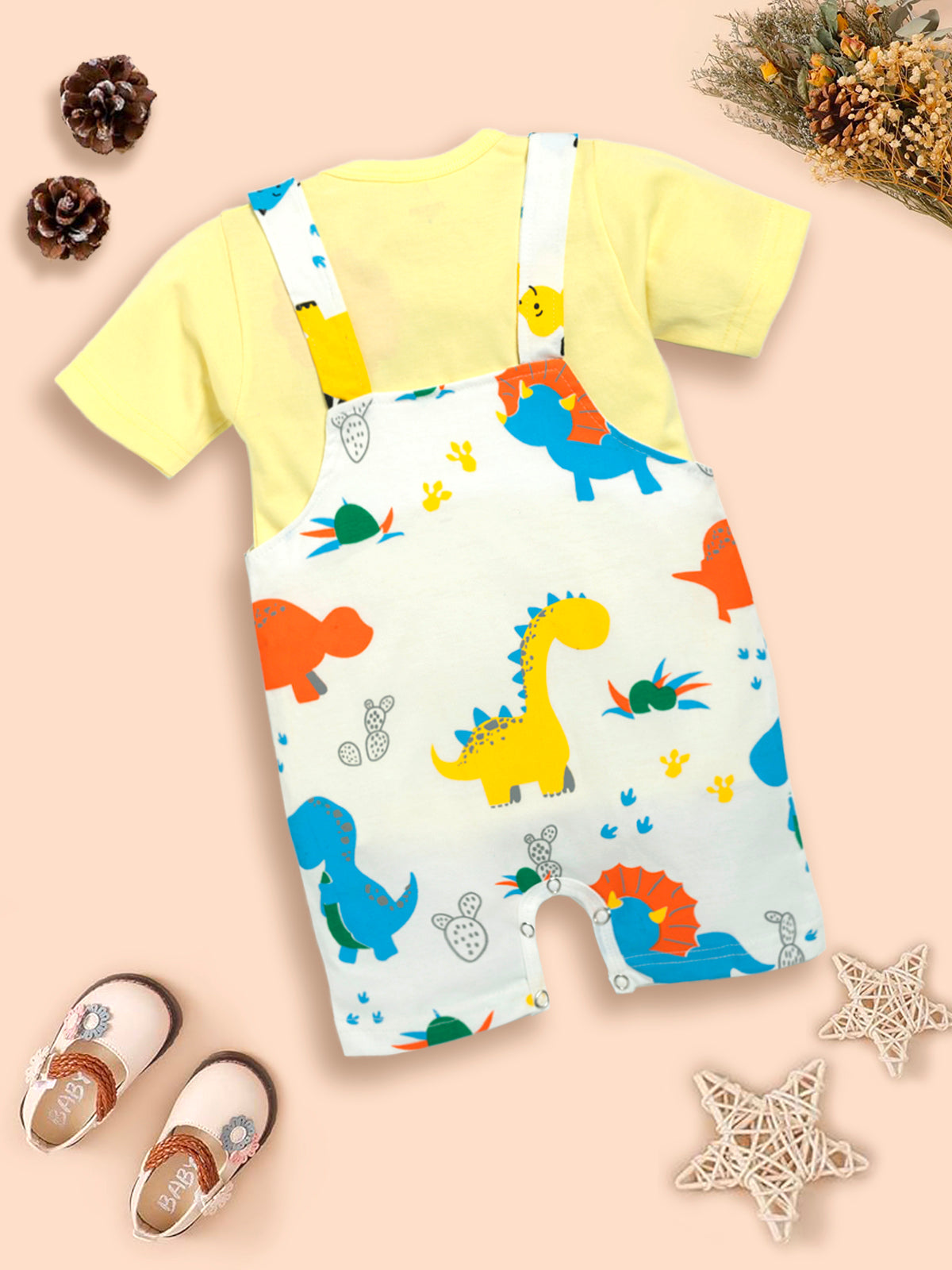Infant  Conversational Printed Pure Cotton Dungaree With T-Shirt Kinder Choice