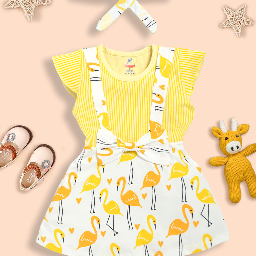 Girls cotton T-Shirt with Flamingo design Frock Kinder Choice