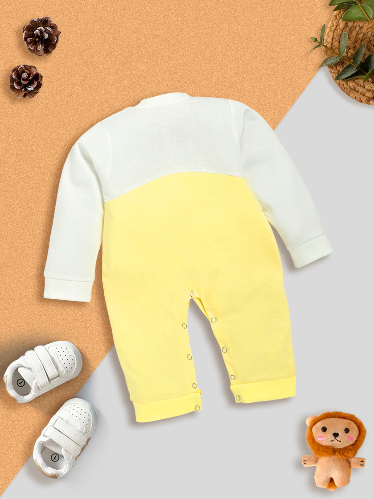 Unisex Peach Animal Print Full-Sleeve Romper Kinder Choice