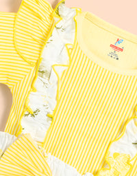 Baby Girl Solid Cotton Ribbed Ruffle Short-sleeve Romper and Floral Print Suspender Shorts Kinder Choice
