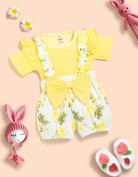 Baby Girl Solid Cotton Ribbed Ruffle Short-sleeve Romper and Floral Print Suspender Shorts Kinder Choice
