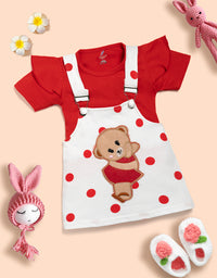 Baby Girl 100% Cotton Ruffle Trim Short-sleeve Romper and Bear Graphic Polka Dots Overall Dress Set Kinder Choice
