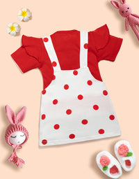 Baby Girl 100% Cotton Ruffle Trim Short-sleeve Romper and Bear Graphic Polka Dots Overall Dress Set Kinder Choice
