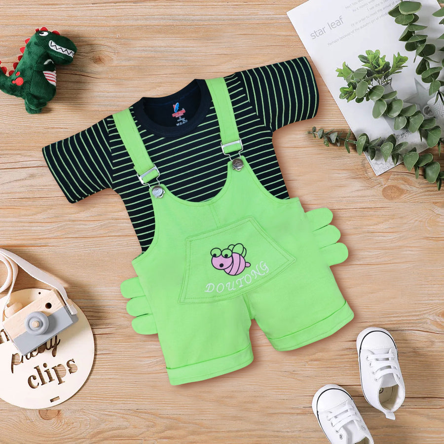 Unisex Half Sleeves All Over  Printed & Embroidered Dungaree Kinder Choice