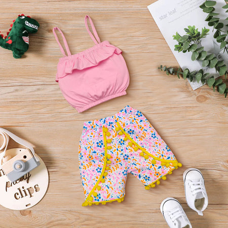 Floral Print Shorts with Crop Top Set Kinder Choice